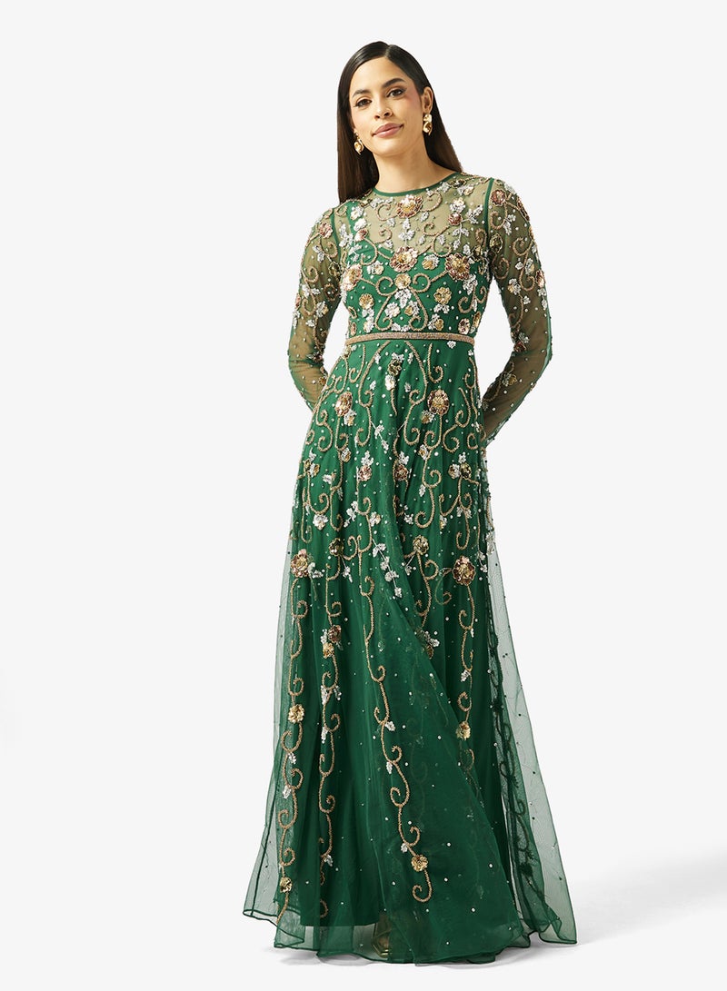 فروك اند فرل فستان ماكسي طويل بأكمام مزينة - Image 1